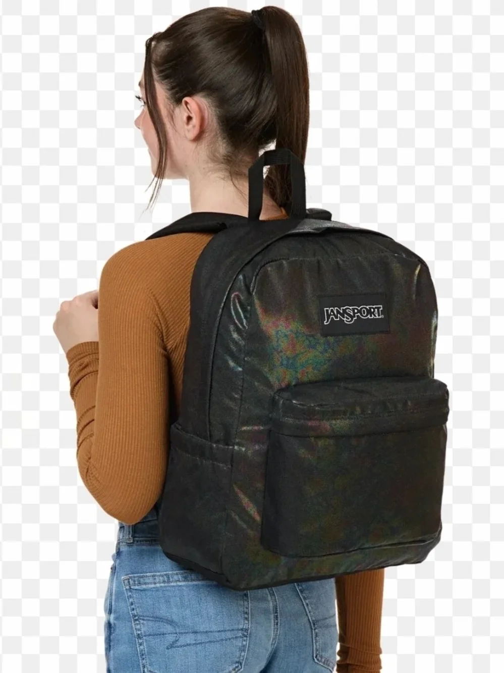 NWT Jansport Iridescent Black SUPERBREAK PLUS FX OIL SLICK BACKPACK